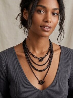 NWT Set 4 Goth Rocker Indie Black Metal Layering Chain Necklaces NEW